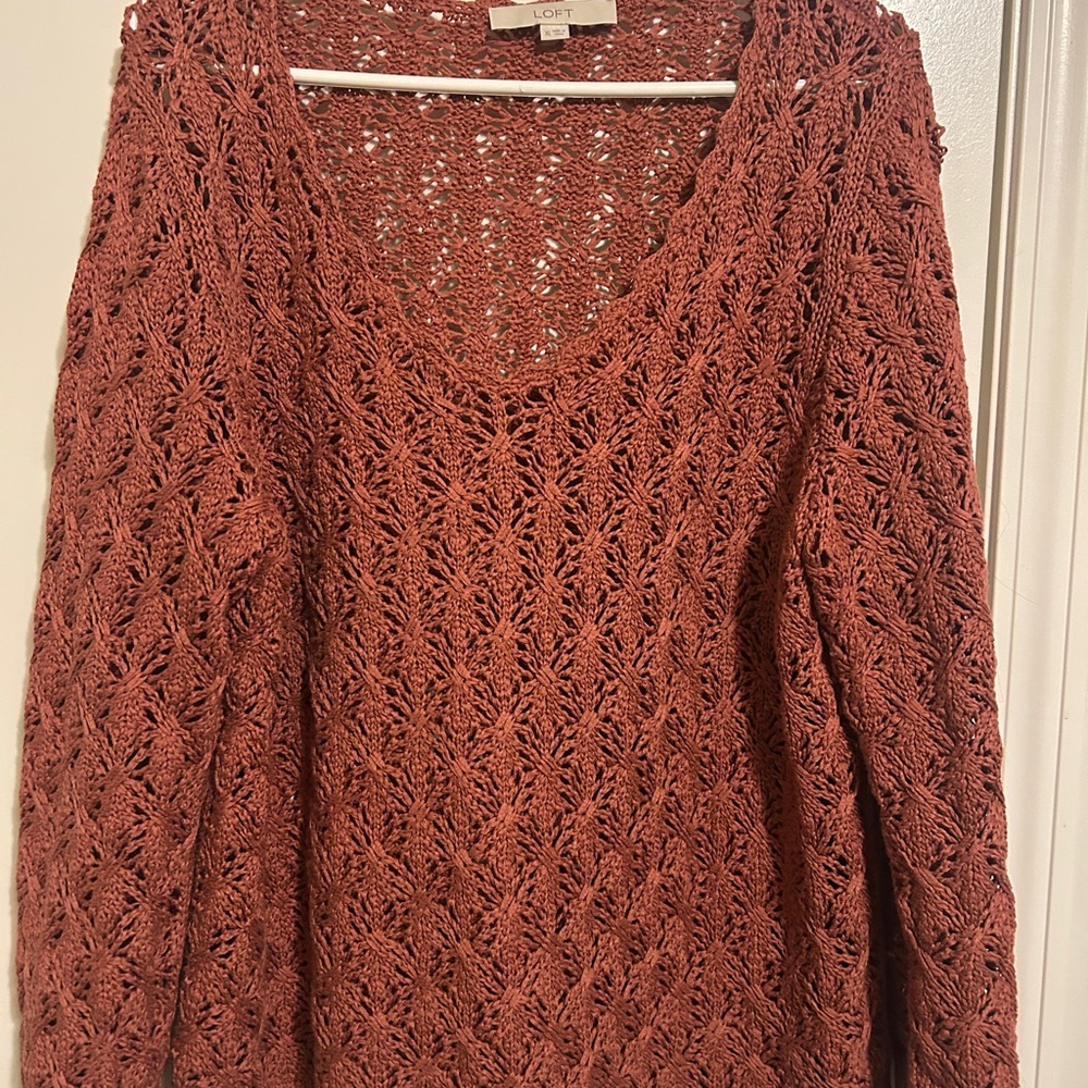 LOFT Terracotta Open-Knit Sweater